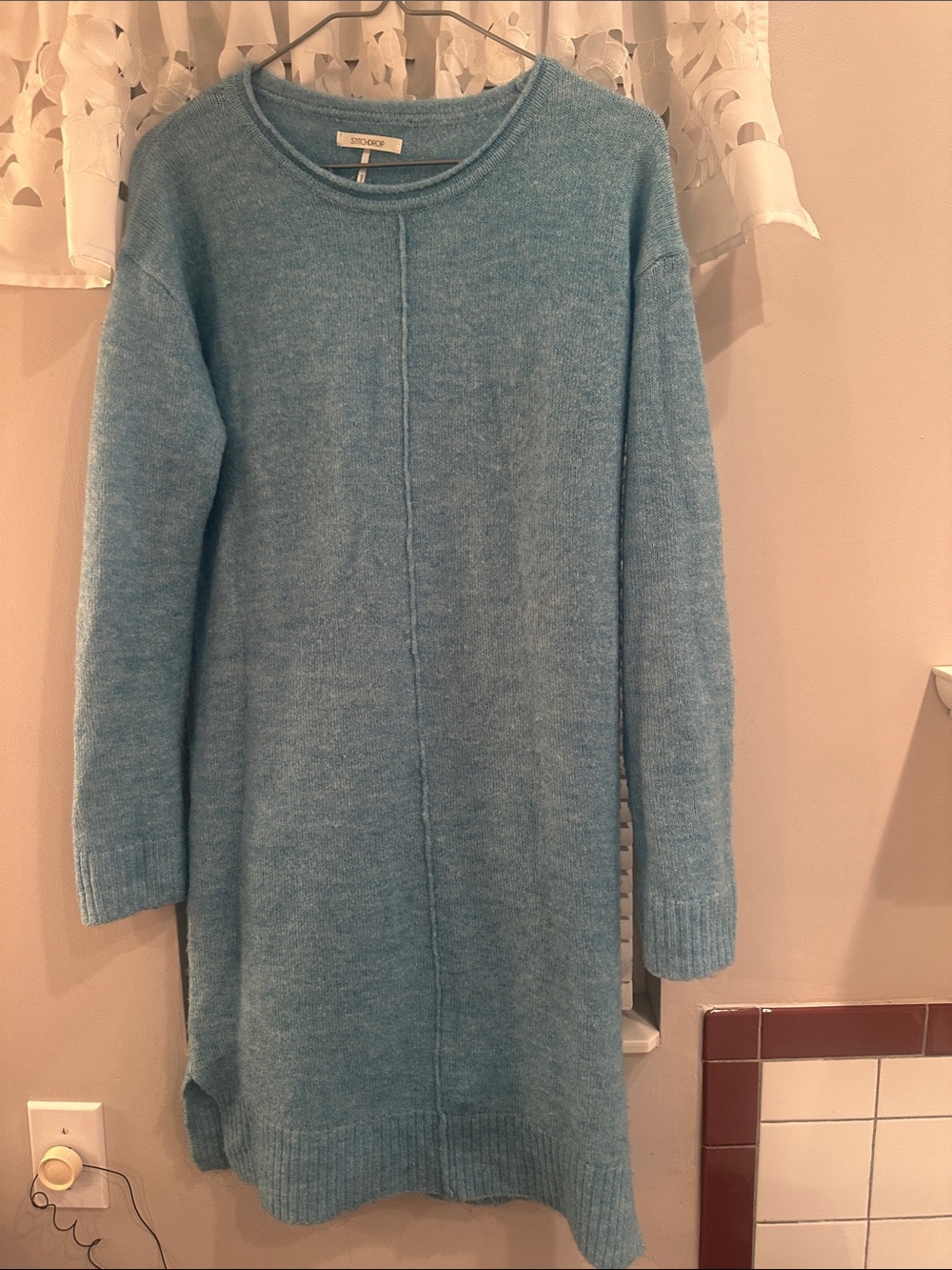 Cozy Soft Blue Long Knit Sweater Dress